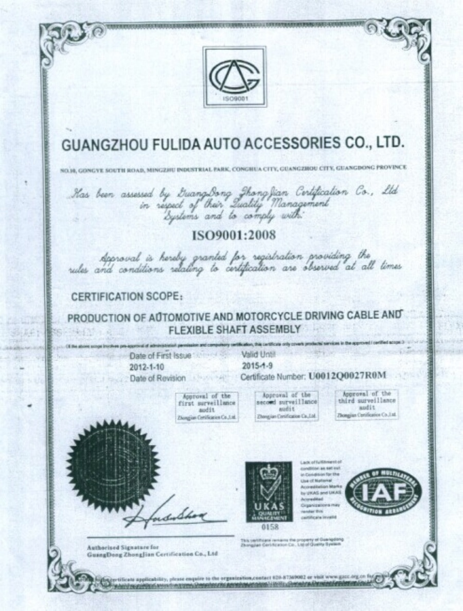 Guangzhou Fulida Auto Accessories Co., Ltd. Certifications