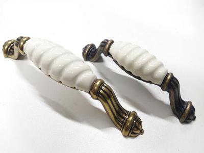 Brass Plated Ceramic Handles And Knobs 128mm Elegance Style porcelain  Furniture Fittings
