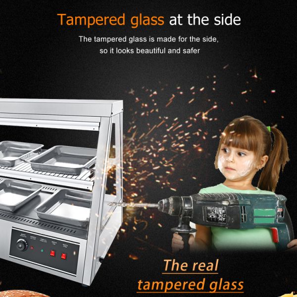 2-Tray Electric Hot Glass Food Warmer Display Showcase Temperature Range 30-85 Degrees