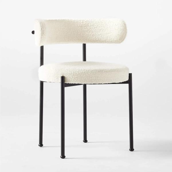 Adjustable White Boucle Dining Chair with Metal Iron Legs Style Modern Kitchen Room Furniture