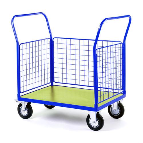 Two Handles 3 Mesh Sides Food Store Trolley For Industrial Warehouse