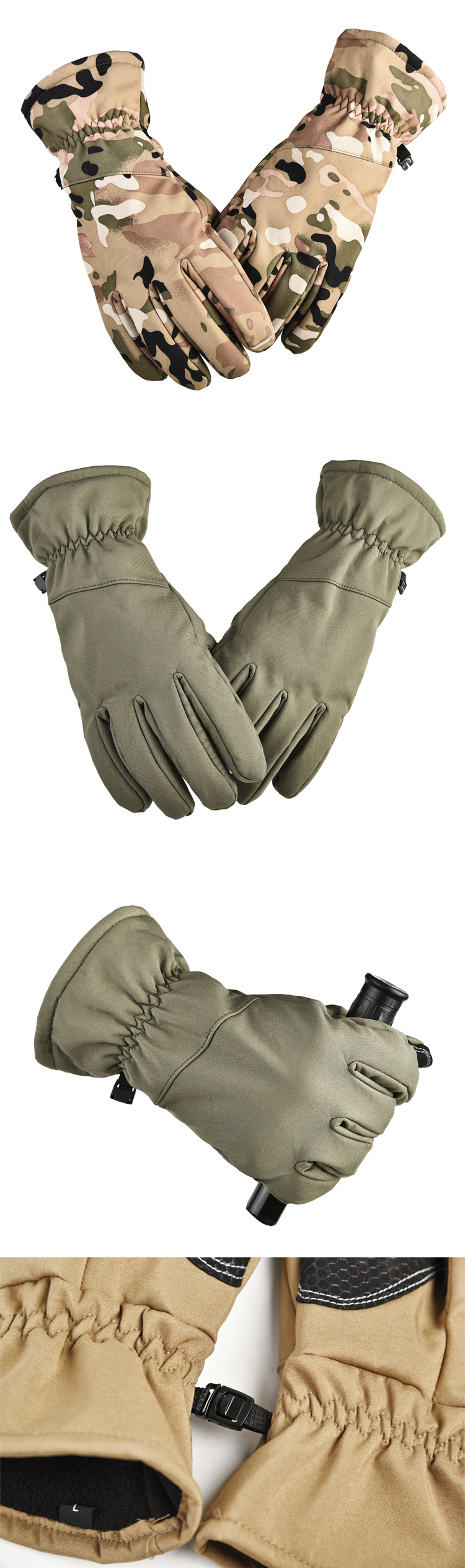 Customized Size Leather Ski Gloves Waterproof Touch Screen Warm Insulated Breathable Cold Weather Gloves for Men Women