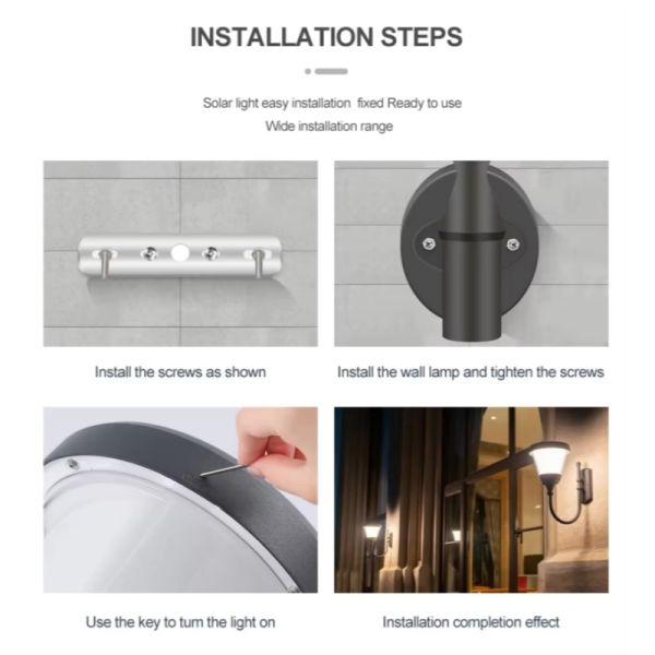 LED Solar Wall Light With High Efficiency Solar Panel 12H Working Time for Villa Garden Lighting