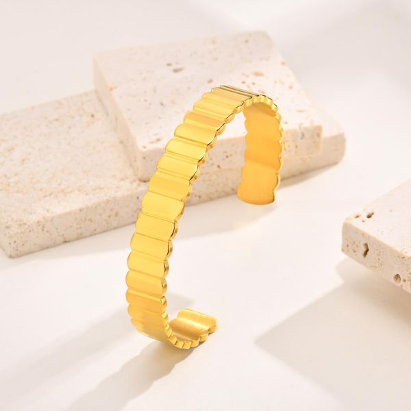 Brazalete de brazalete de acero inoxidable abierto y ajustable estilo de banda vertical para hombres mujeres