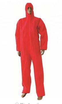 Red Disposable PPE Coveralls Front Zipper Acid Resistant Coveralls Nontoxic