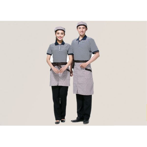Combed Cotton Restaurant Uniforms Polo Shirts Contrast Color For Men And Women
