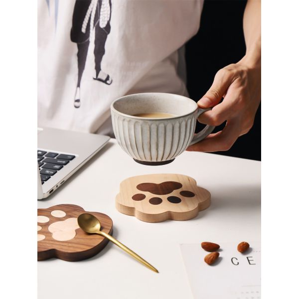 Fashion Cat Claw Shape Walnut Cup Mat Coasters 11.5x12.5x1.2cm for Customized Logo