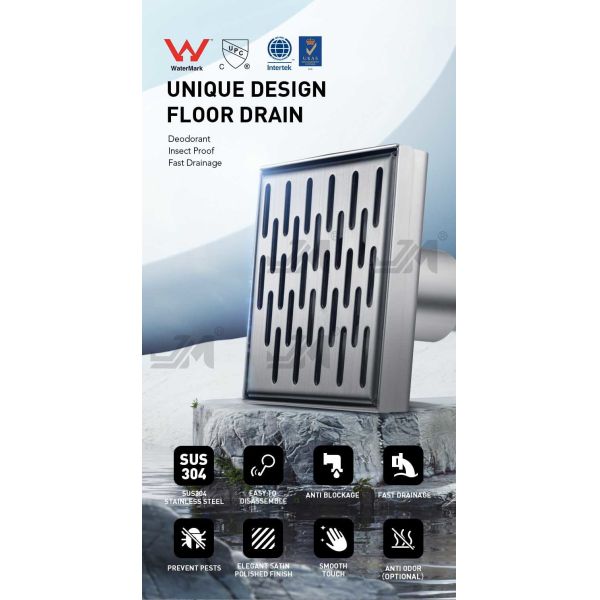 5.25 Inch Modern Square Shower Drain Stainless Steel 304 Material With Removable Grate