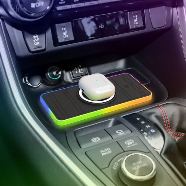 Silicone Car Wireless Charging Pad RGB LED Qi Apple Samsung Earbuds Compatibility