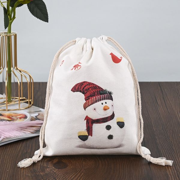 Customized Logo 2022 Christmas Drawstring Sacks 100% Cotton Santa Stockings Candy Nuts Gift Package Bag