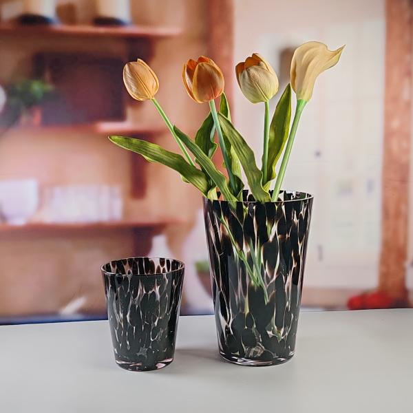 Handmade Amber Glass Vase Modern Unique Vase for Table Centerpiece Decorative Flower Vases for Home Office Wedding(S size)