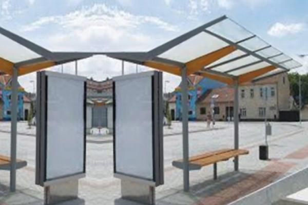 Unique Shape Stainless Steel Bus Stop Heat Resistant With Advertising Light Box
