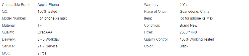 RoHS Iphone LCD Display Iphone Xs Max Touch Screen 2560x1440 Pixel