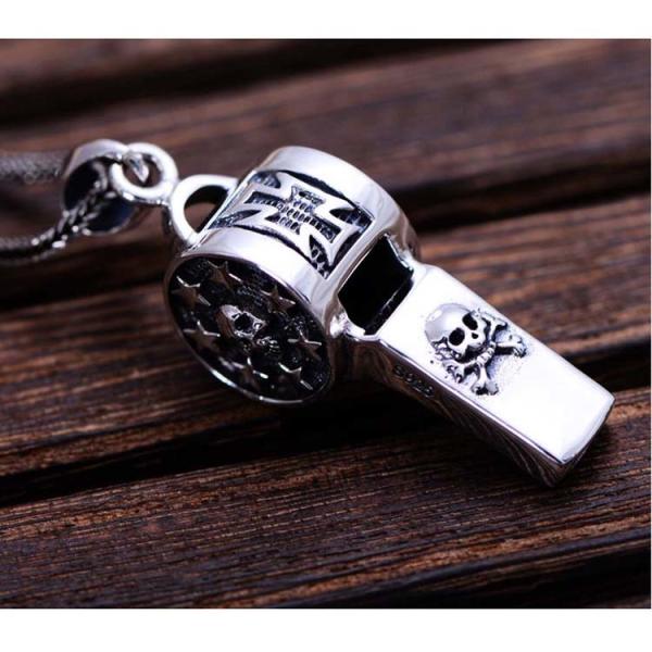 Vintage Thailand Sterling Silver Necklace with Skull Whistle Style(047962W)