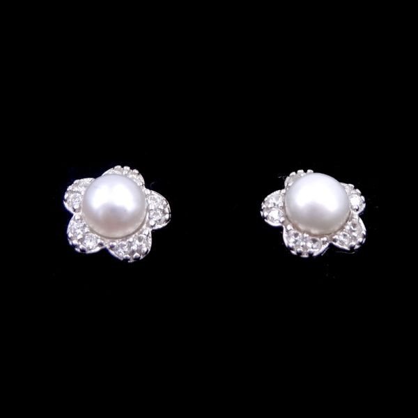 Shell Pearl Hanging Silver 925 Earrings Sapphire CZ / Women Accessories