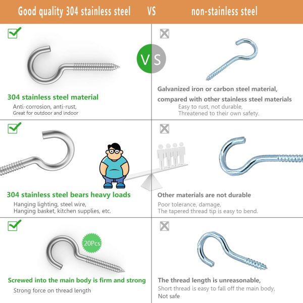 304 acero inoxidable tornillo pesado gancho de ojo de madera terminal tornillo de ojo con acabado galvanizado