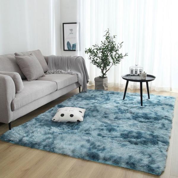 Blue Fluffy Tie-dyed Bedroom Living Room Area Rug Luxury Hotel Center Carpet Customized Size