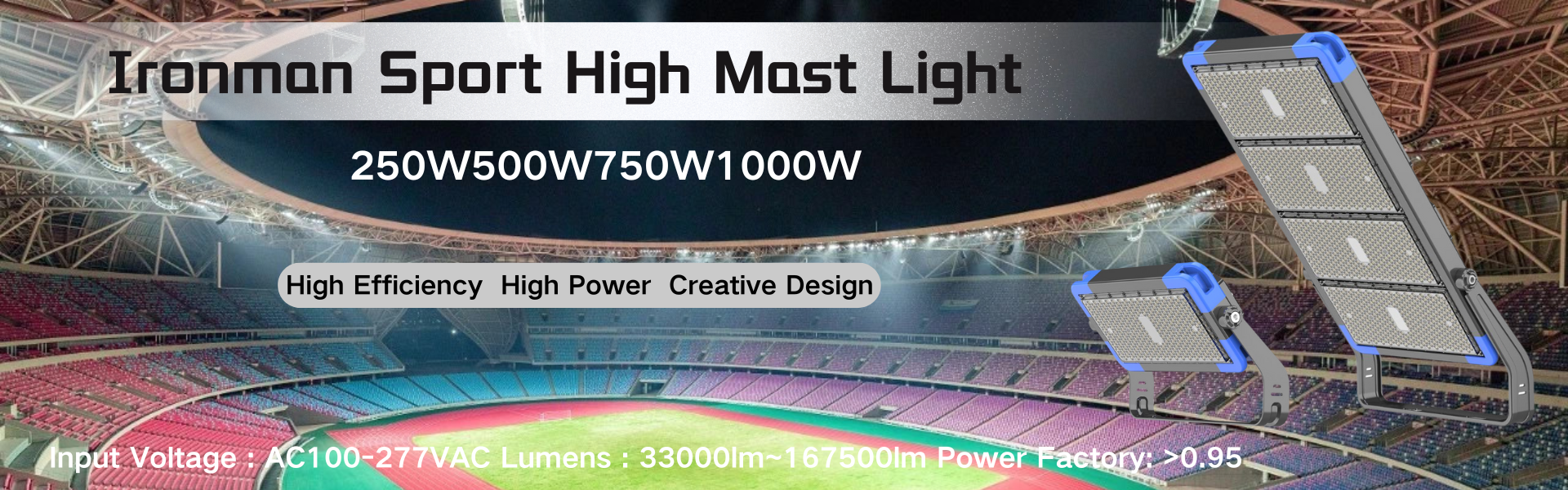 IP66 Waterproof LED High Mast Light With ADC12 Die-casting Aluminum For Stadium Sport