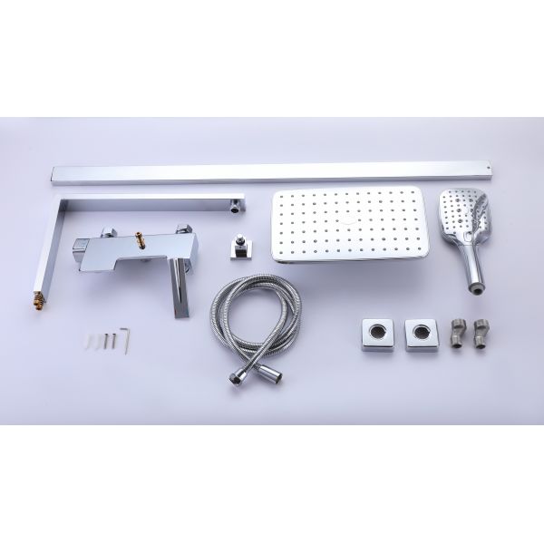 Modern Square Brass Metered Bathroom Rain Bath Shower Mixer Faucets Wall Mounted