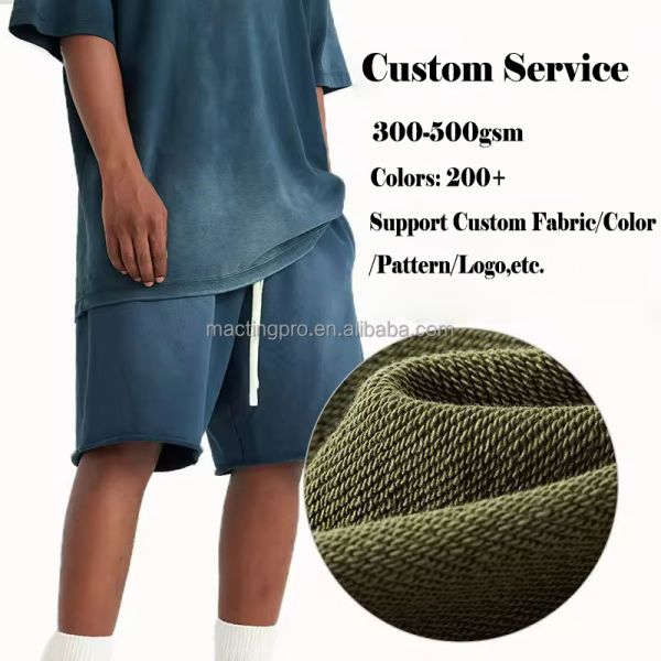 Red Running Acid Wash Distressed Shorts Set Vintage Style Sun Fade Sweat Shorts Embroidered Logo