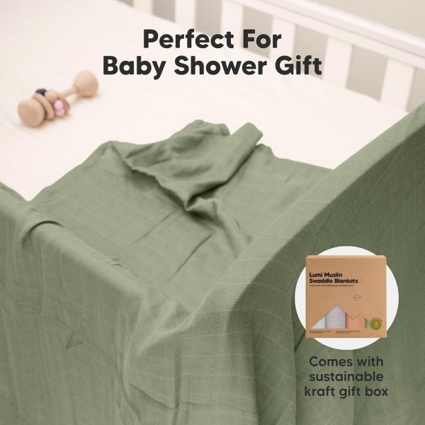 4-Pack Soft & Breathable Muslin Swaddle Blankets with Pine Color for Newborns