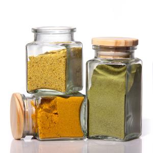 Настроенный логотип 4Оз 8Оз квадратная пряность перец соль стеклянная банка с металлической бамбуковой крышкой
