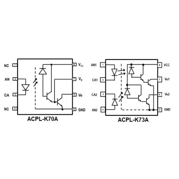 Блок-схема - Оптопары Broadcom ACPL-K70A/K73A высокоскоростные Оптопары ACPL-K73A-560E высокоскоростные с низкопробным каналом 8-SO выхода 5000Vrms 2 протянули