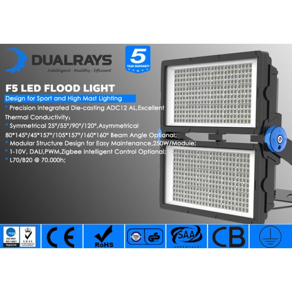 Угол пучка Multible предохранения от IP66 и IK10 футбольного стадиона серии 1250W прожекторов F5