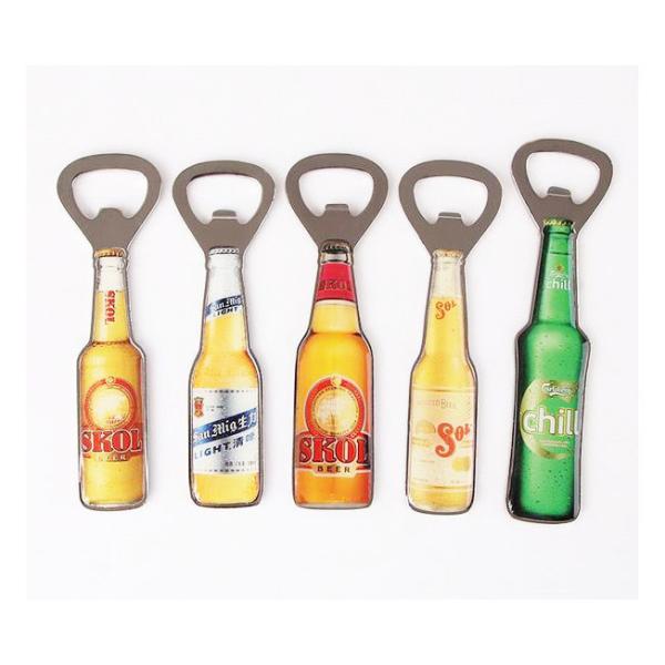 Custom Cheap Promotion Gift Beer Brand Bottle Shape Beer Bottle Opener Fridge Magnet, Print Logo with Epoxy
