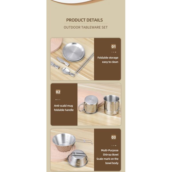 Hot Sale 304 Stainless Steel Outdoor Camping Cookware Mess Kit Portable Picnic Pot Pan Camping Cooking Set