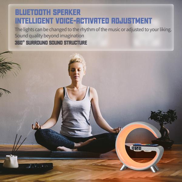 Snooze Function Wireless Bluetooth Speaker Qi Charger ABS With Atmosphere Lamp