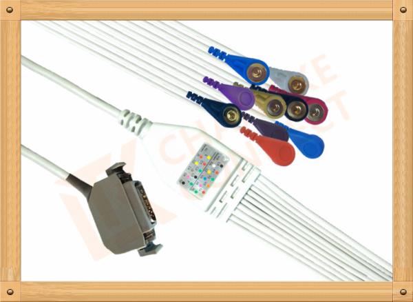 White Hellige Siemens Ecg Cable / Copper 10 Lead Ecg Cable Snap