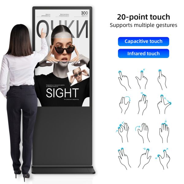 65 Inch Vertical Touch Screen Digital Signage Capacitive Floor Standing 4K UHD Android Kiosk Display