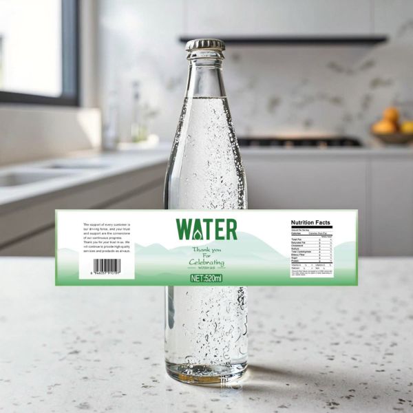 Custom Sticker Printing Mineral Water Bottle Label Neck Packaging Waterproof Label Sticker for Water Bottle