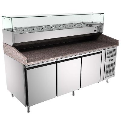 Table de préparation de salades et pizzas en acier inoxydable commercial 304, grande capacité, réfrigérateur refroidisseur sous comptoir, cuisine de restaurant, compatible GN