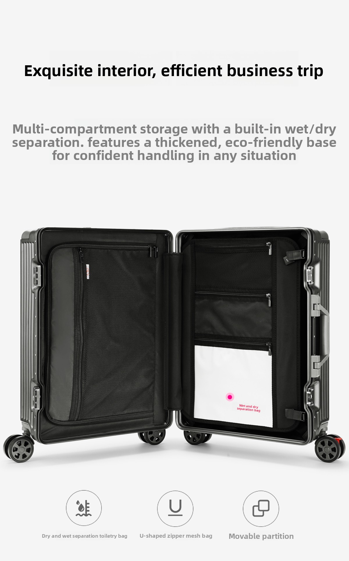 56cm PC Framed Business Travel Luggage Airline Carry On Suitcase Spinner Wheels