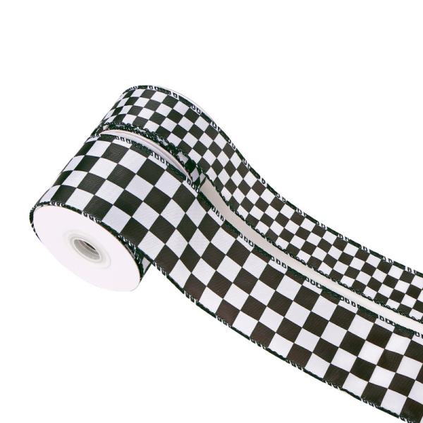38mm preto e branco quadriculado Buffalo Plaid Filamentos de fita com suportes de tecido Burlap Tipo personalizado
