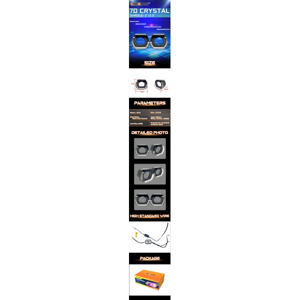 CYMAUTO Crystal 7D Light Guide Integrated Cover Двухцветный Белый и Жёлтый 3 дюймовые ангельские глаза