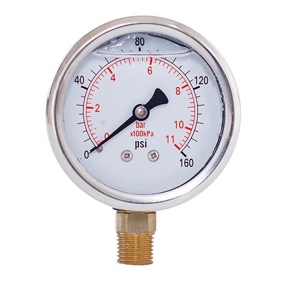 Fluid Vacuum 11 Bar 160 Psi Liquid Filled Pressure Gauges 304 SS