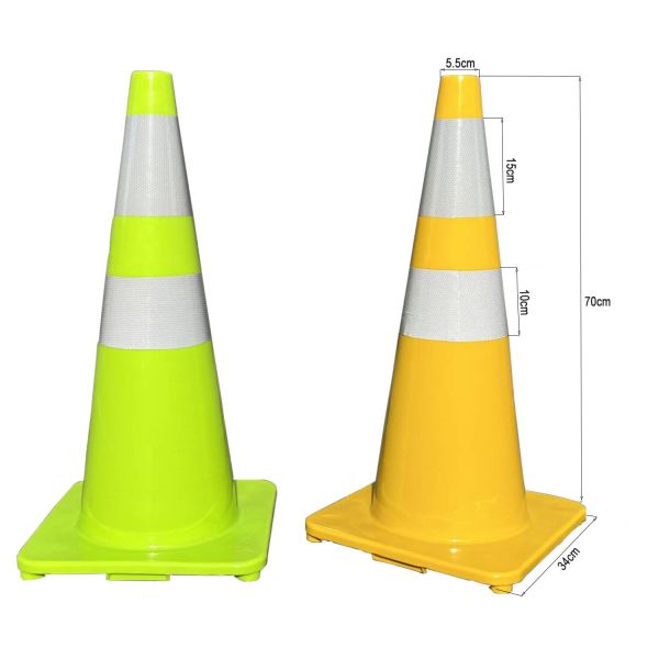 Green/Yellow Traffic PVC Cones Barriers White High Reflective Film 70cm Plastic Road Safety Flexible Cones