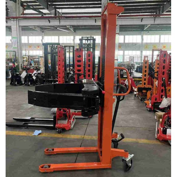 CE Certificated 250kg 300kg 500kg 1.6meters Manual Roll Stacker With Clamp And Rotator