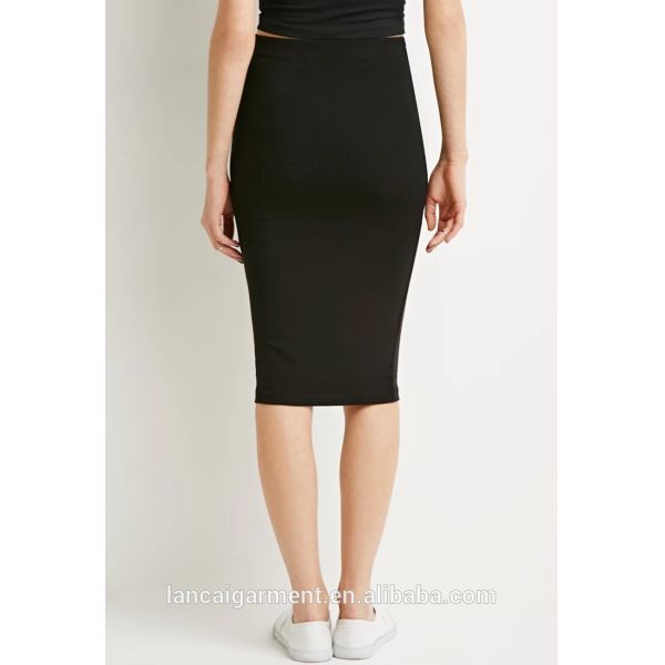 Stretch Knit Pencil Skirt Plain Black Body con Skirt For Women