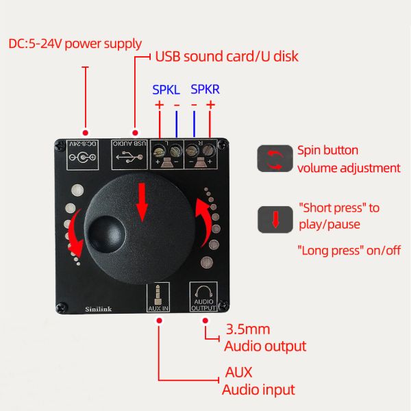 2x50W Dual Channel Digital Power Amplifier Board with BT 5.0 and HIFI Sound Quality