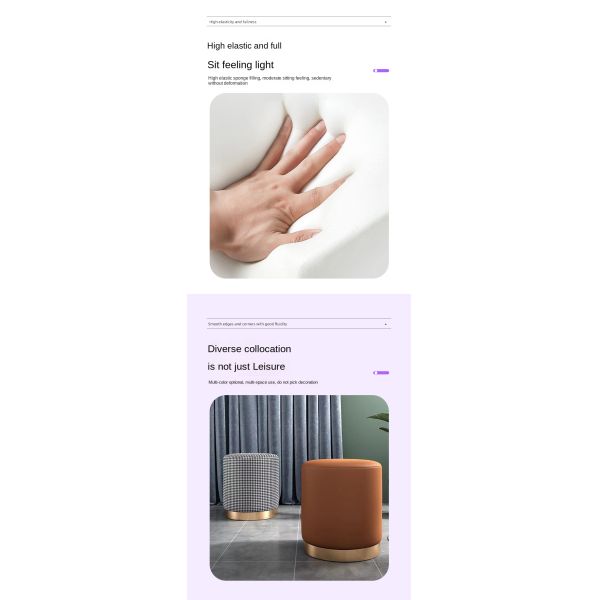 Home Small Round Fabric Ottoman Sponge Upholstered Salon Accent Chair Dressing Table Makeup Shoe Changing Stool Ottoman
