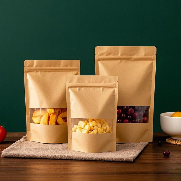 Zipper Top Kraft Paper Bag Custom Logo Printed Various Food Packaging Oil Proof Leak Proof Disposable Packaging Bag