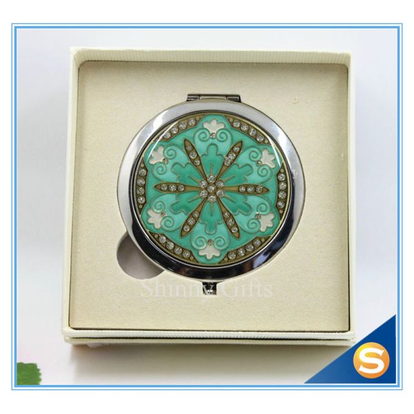 Shinny Gifts Metal Compact MirrorJeweled Makeup Pocket Mirror Custom Cosmetic Mirror