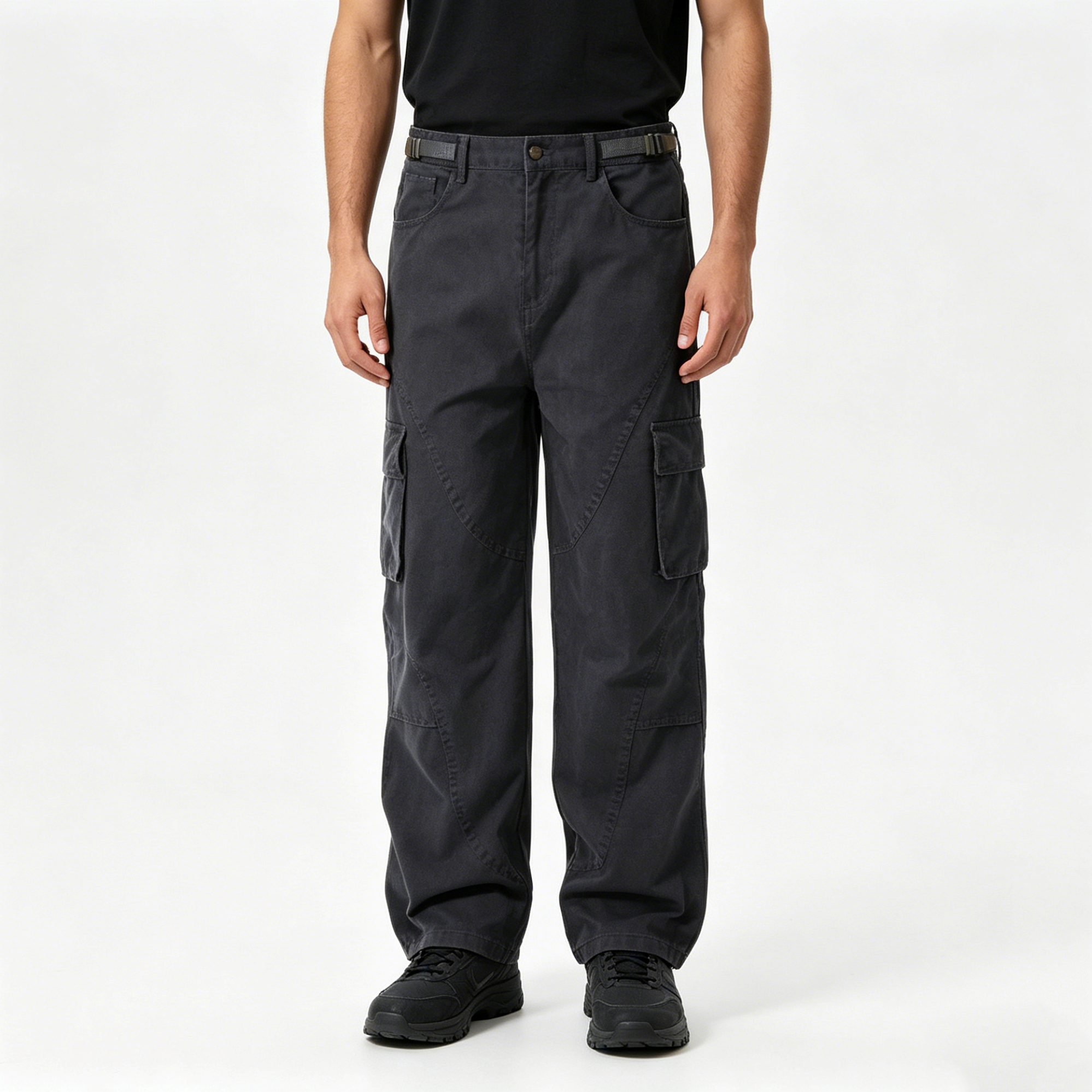 Mid Rise Men's Jeans Washed Multi Pocket Cargo Pants Cotton
