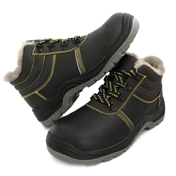 Genuine Leather Winter Safety Shoes Waterproof Warm Work Boots Mens
