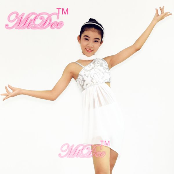 Modern Dance Costumes Sweet Heart Cut Bust Attached With Mesh Neck Tricorn Cut Skirt