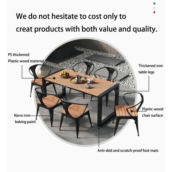 Plastic-Wood Table for Leisure Outdoor Patio Furniture Bench Coffee Table Combination